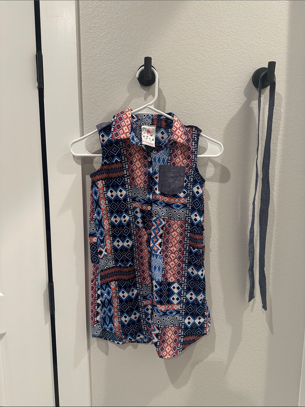 EUC Girls Size 8 Patriotic Sleeveless Printed Button down shirt dress tunic
